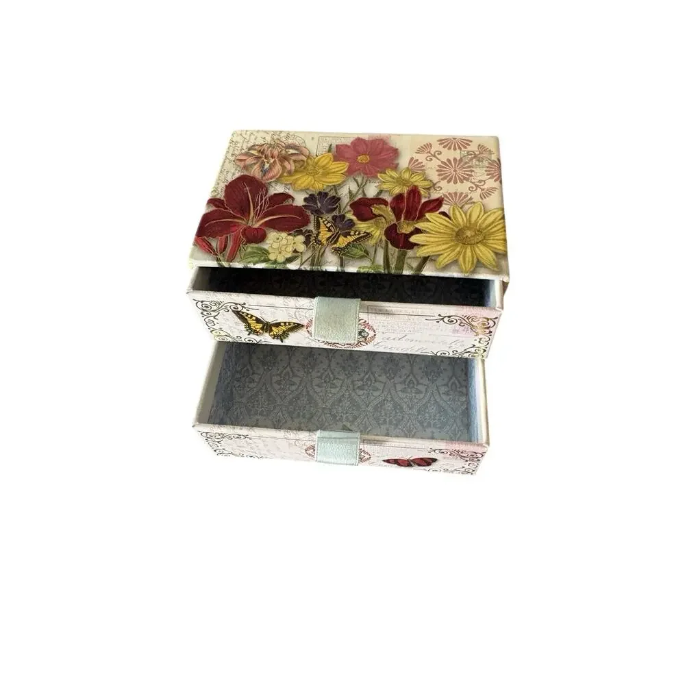 Punch Studio Floral Butterfly 2 Drawer Keepsake Jewelry Box Trinket Chest Vanity